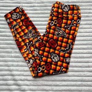 No Boundaries Halloween Plaid Leggings - Orange and Black